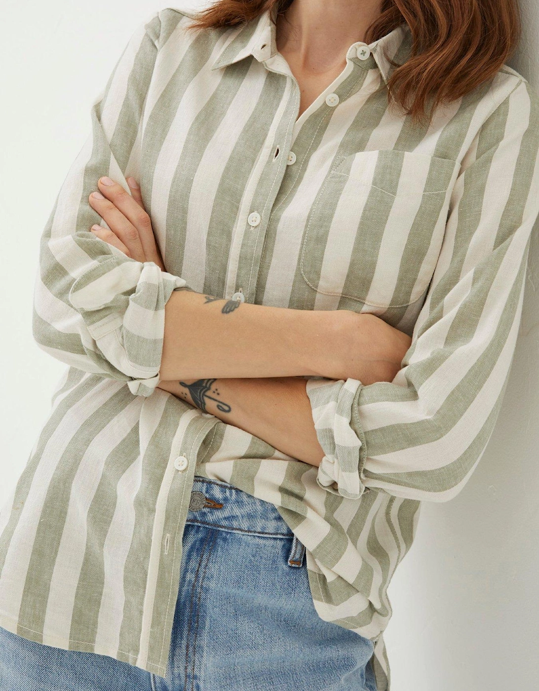 Olivia Stripe Linen Blend Shirt - Green