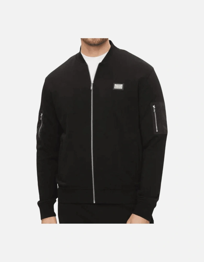 Plaque Logo Regular Fit Black Bomber Jacket