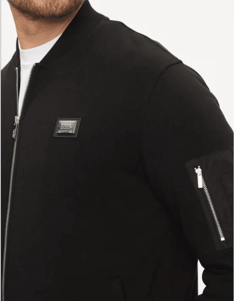 Plaque Logo Regular Fit Black Bomber Jacket