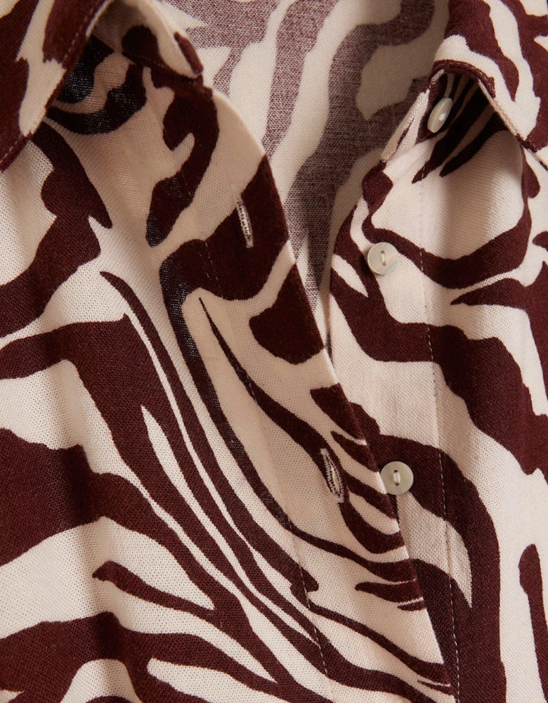 Animal Print Shirt Dress - Dark Brown