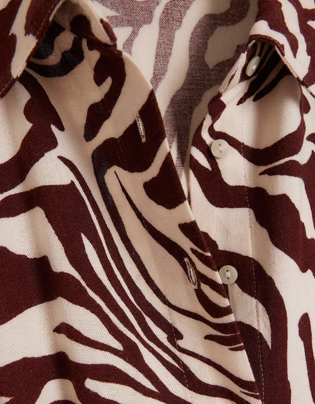 Animal Print Shirt Dress - Dark Brown
