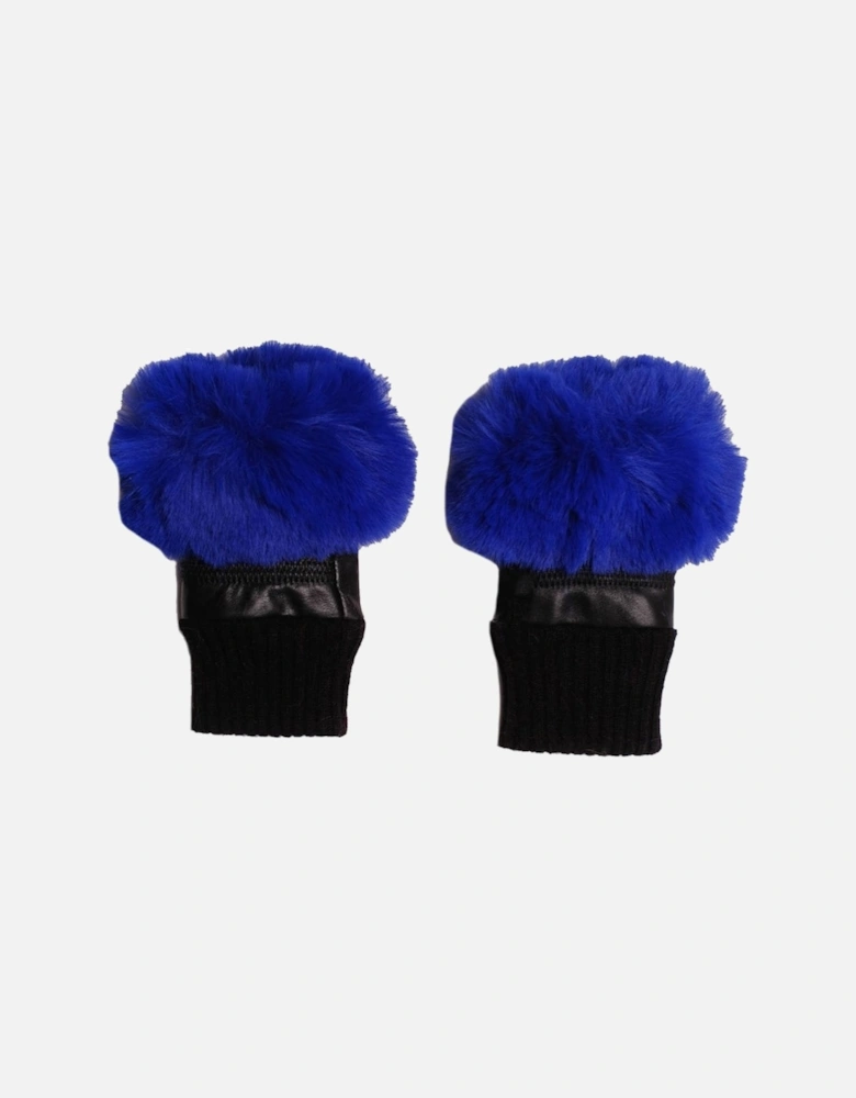 Blue Faux Fur Fingerless Gloves