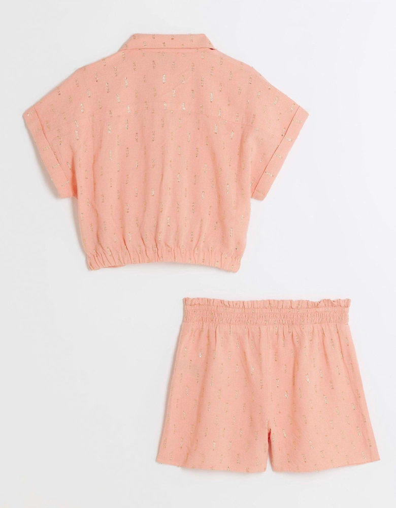 Girls Glitter Shirt And Shorts Set - Orange
