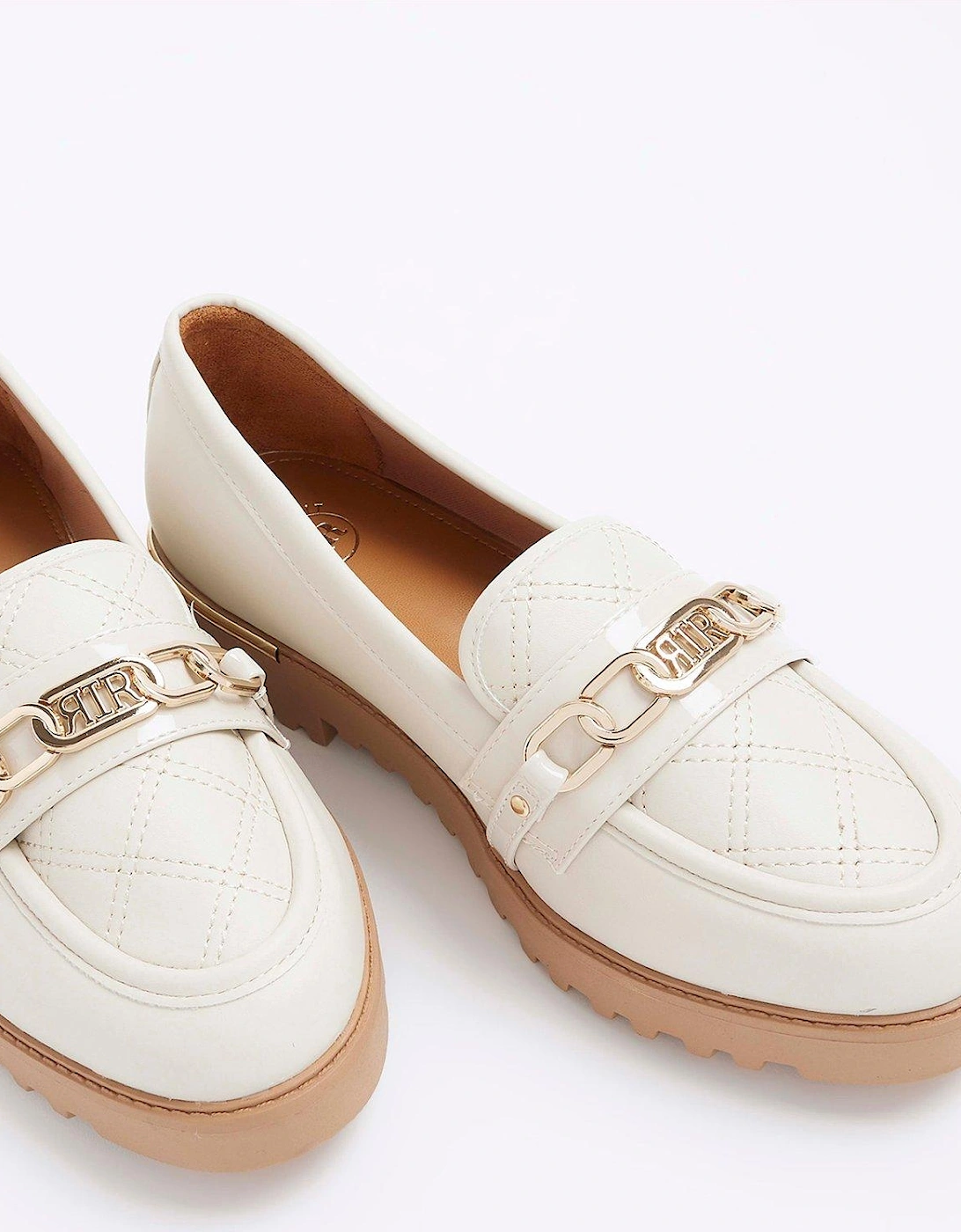 Wide Fit Quilted Chain Loafer - Cream