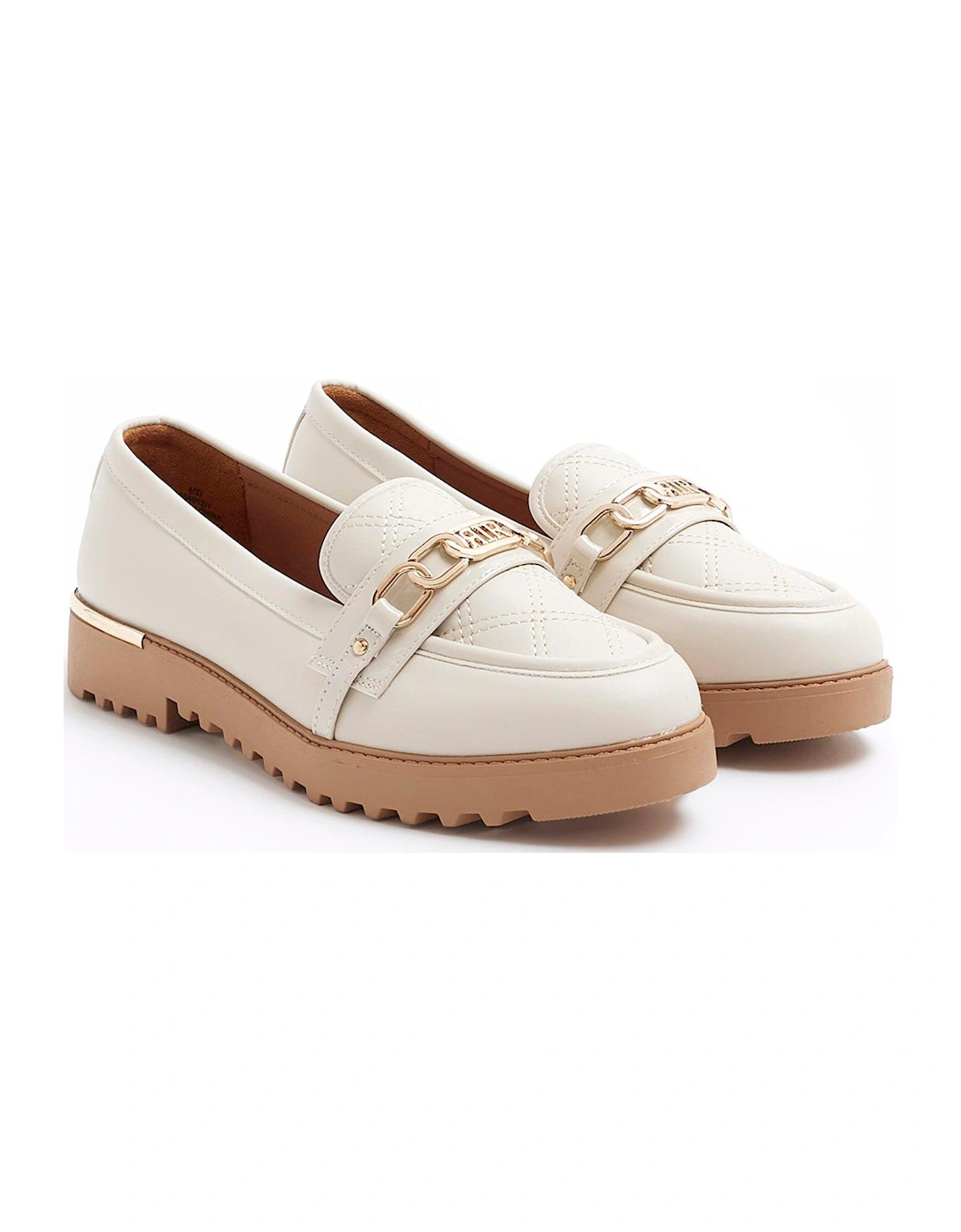 Wide Fit Quilted Chain Loafer - Cream