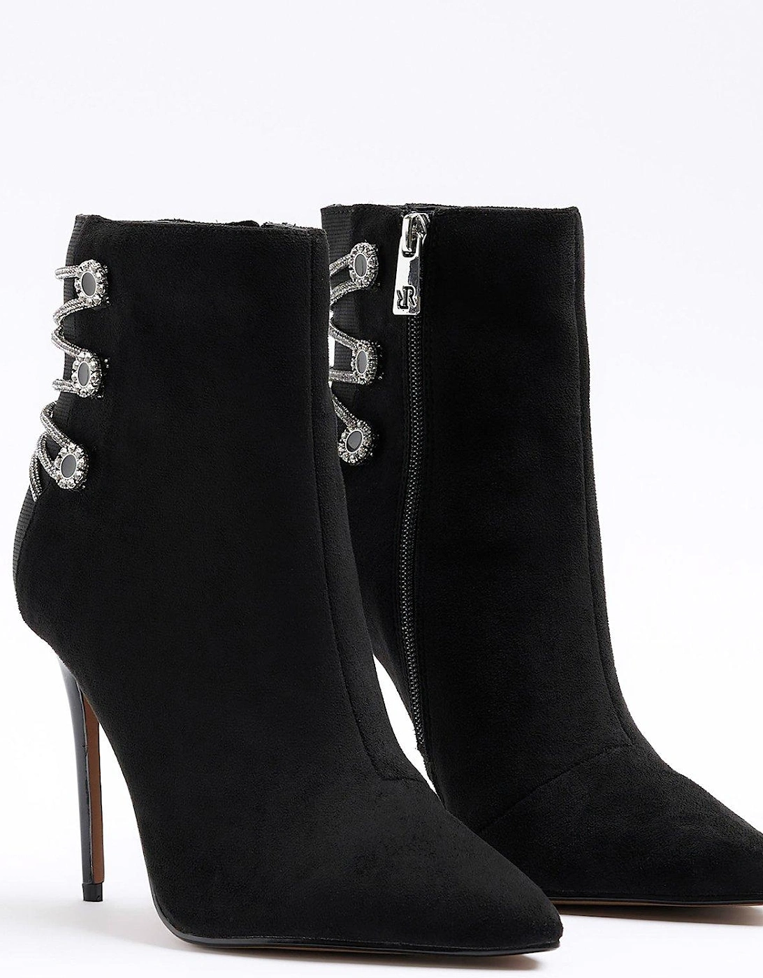 Button Detail Lace Up Boot - Black