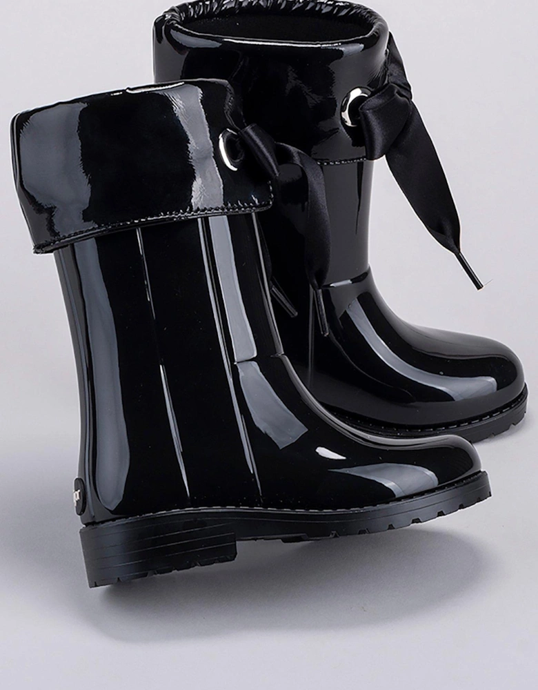 Campera Charol Bow Wellington Boot - Black