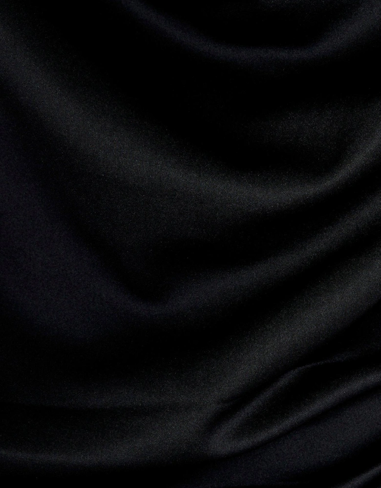 Asymmetric Bodycon Ruched Dress - Black