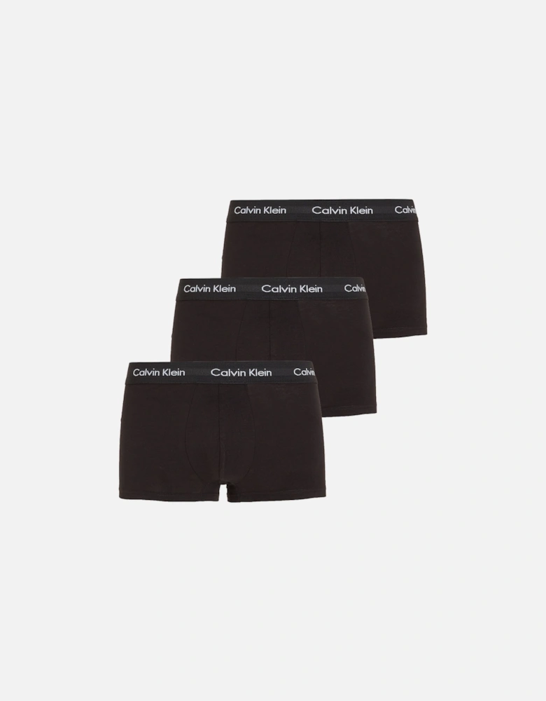 3-Pack Low-Rise Cotton Stretch Boxer Trunks, Black