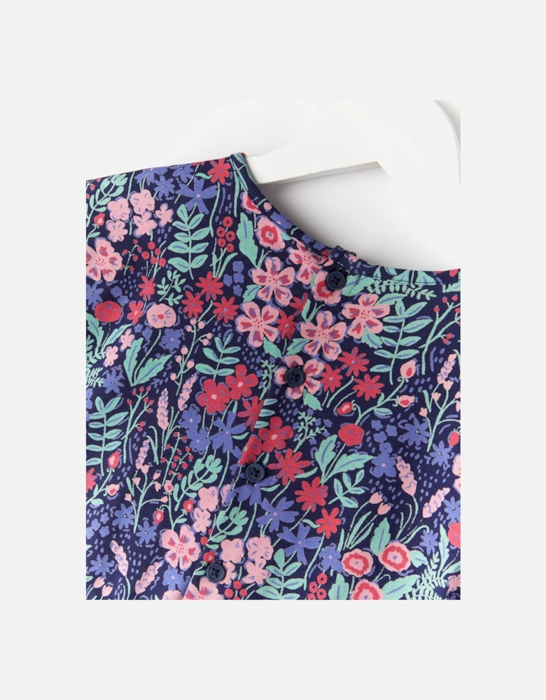 Girls Floral Print Jersey Jumpsuit - Navy
