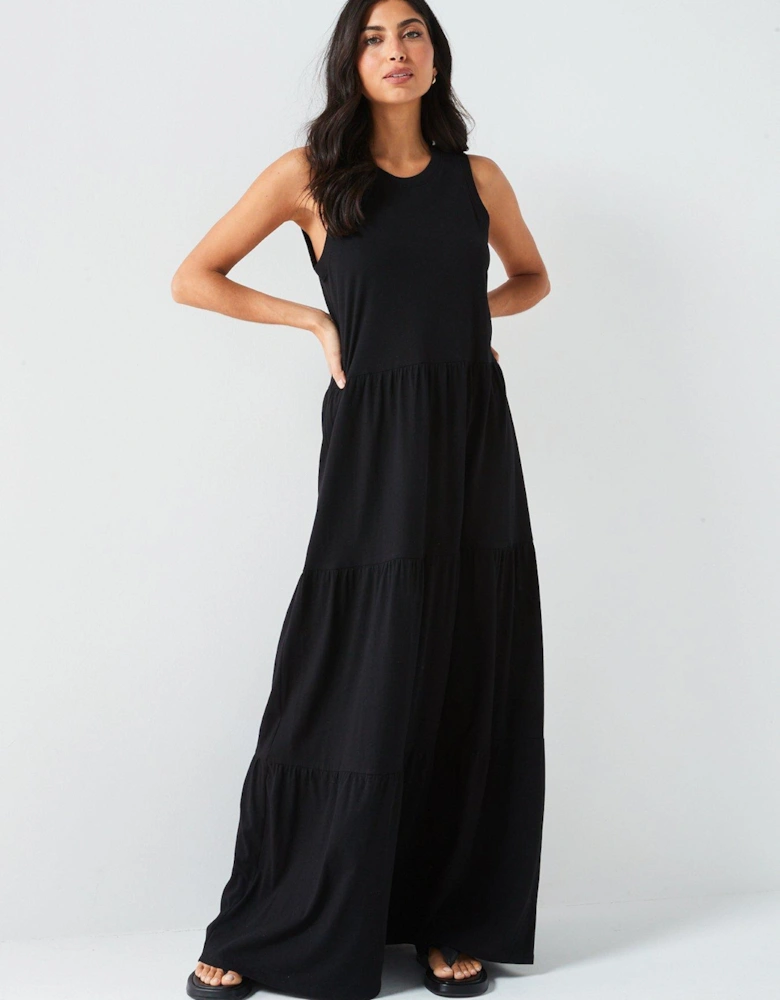 Sleeveless Tiered Maxi Dress - Black