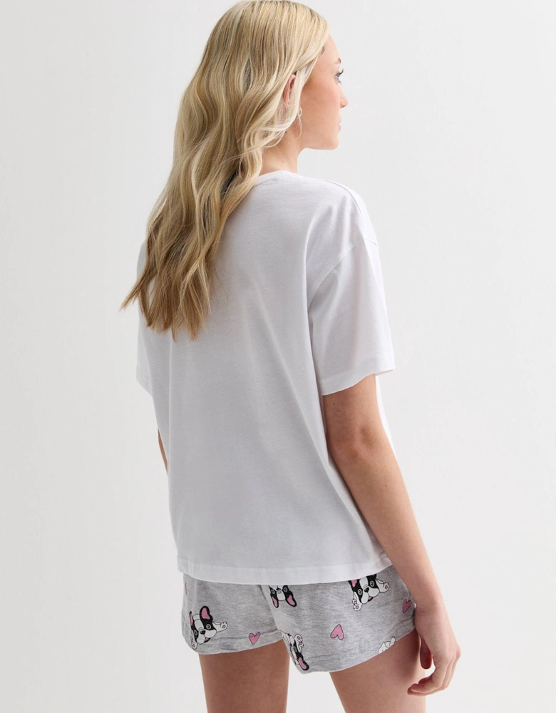 Girls White Short Pyjama Set with Frenchie Logo