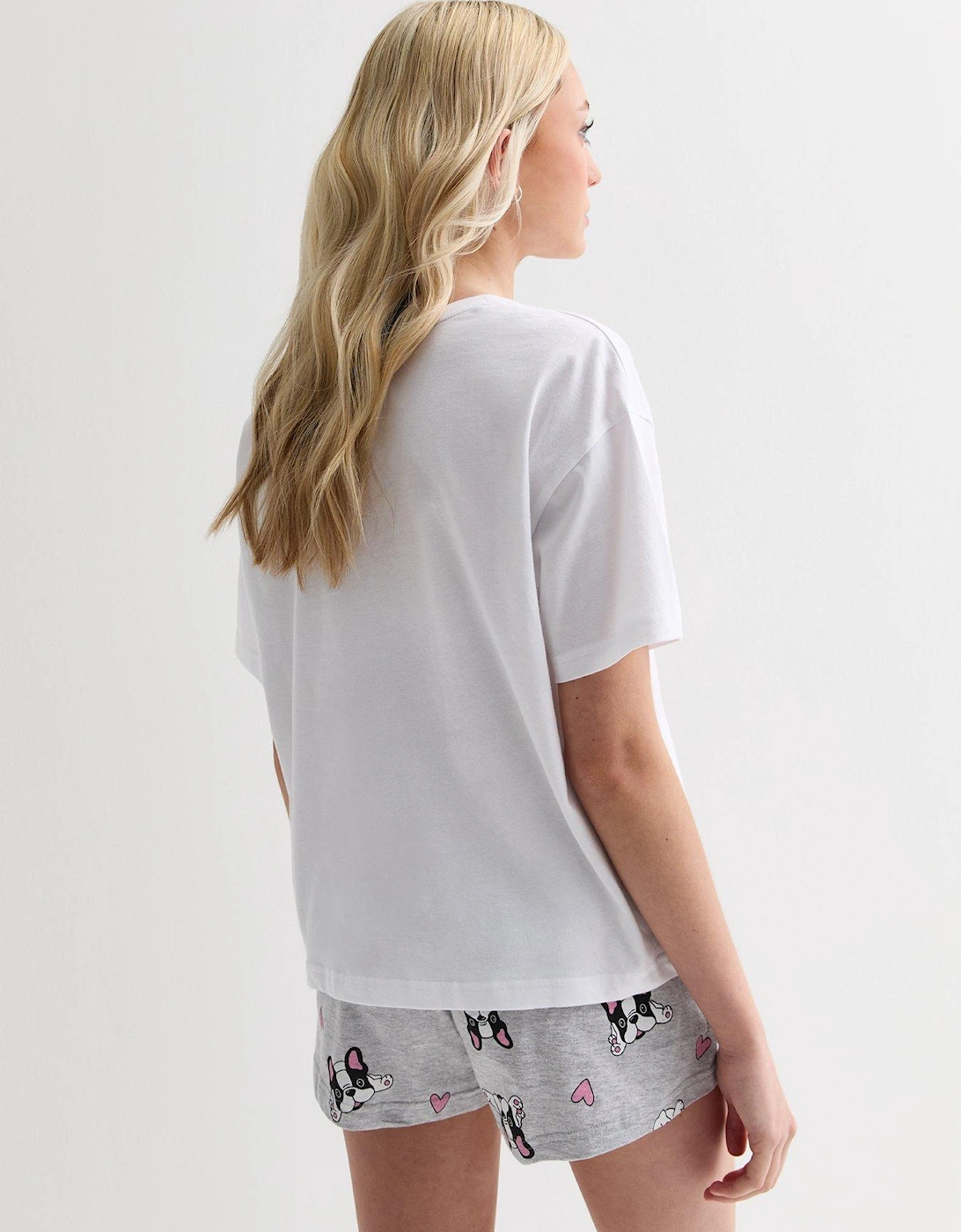 Girls White Short Pyjama Set with Frenchie Logo