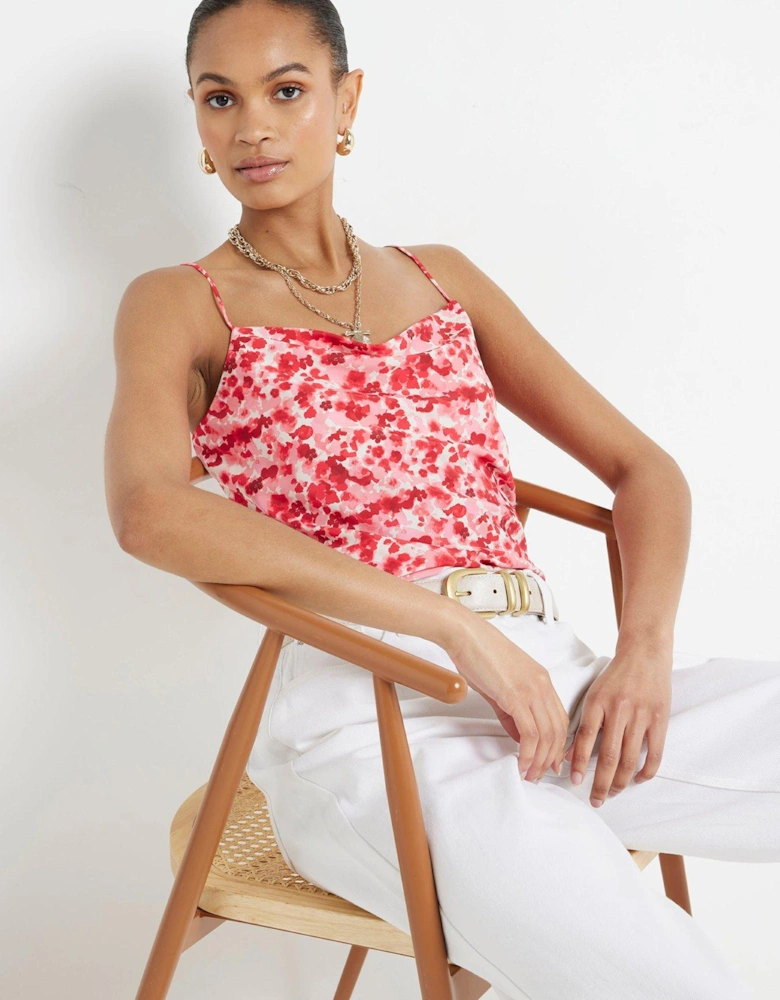 Cowl Neck Floral Cami - Red