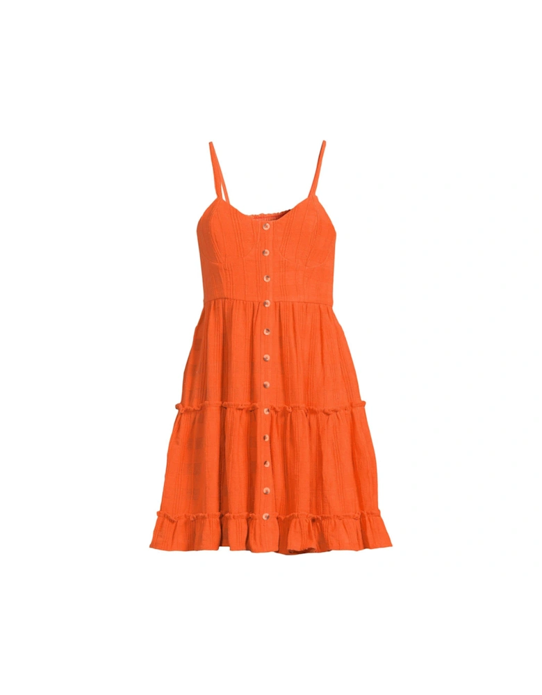 Textured Cotton Mini Dress - Orange 