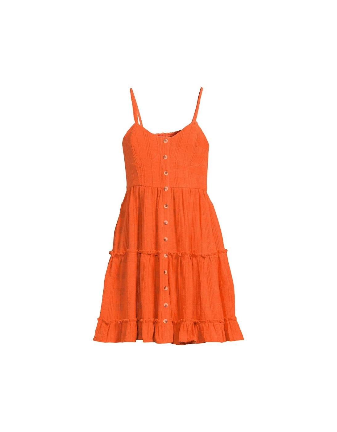 Textured Cotton Mini Dress - Orange 