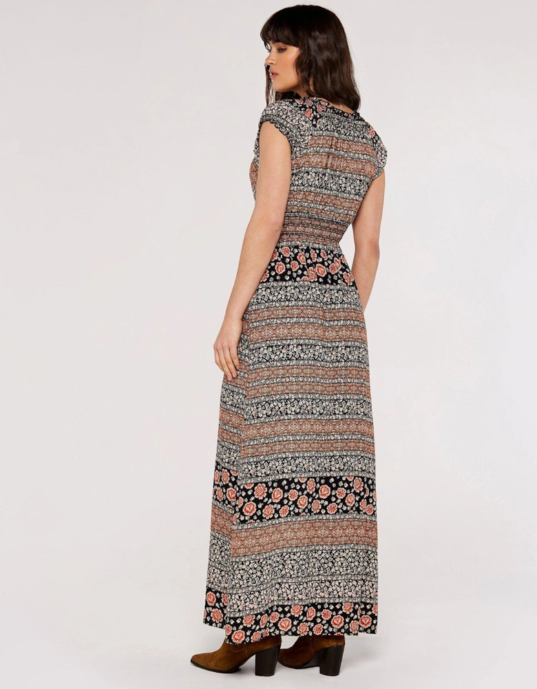 Folk Art Stripe V/Nk Maxi Dress