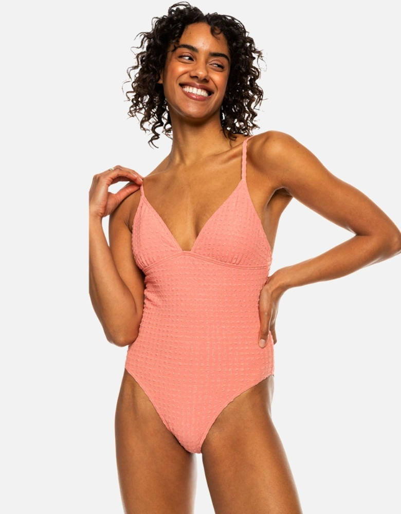 Womens Shiny Wave Swim One-Piece Swimsuit