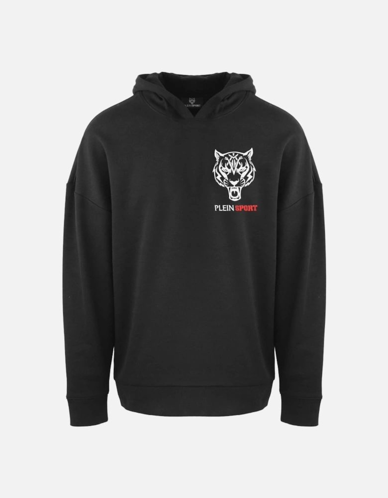 Plein Sport Block Tiger Logo On Chest Black Hoodie