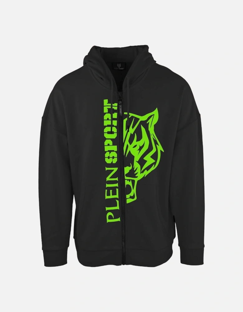 Plein Sport Large Green Logo Black Zip Up Hoodie