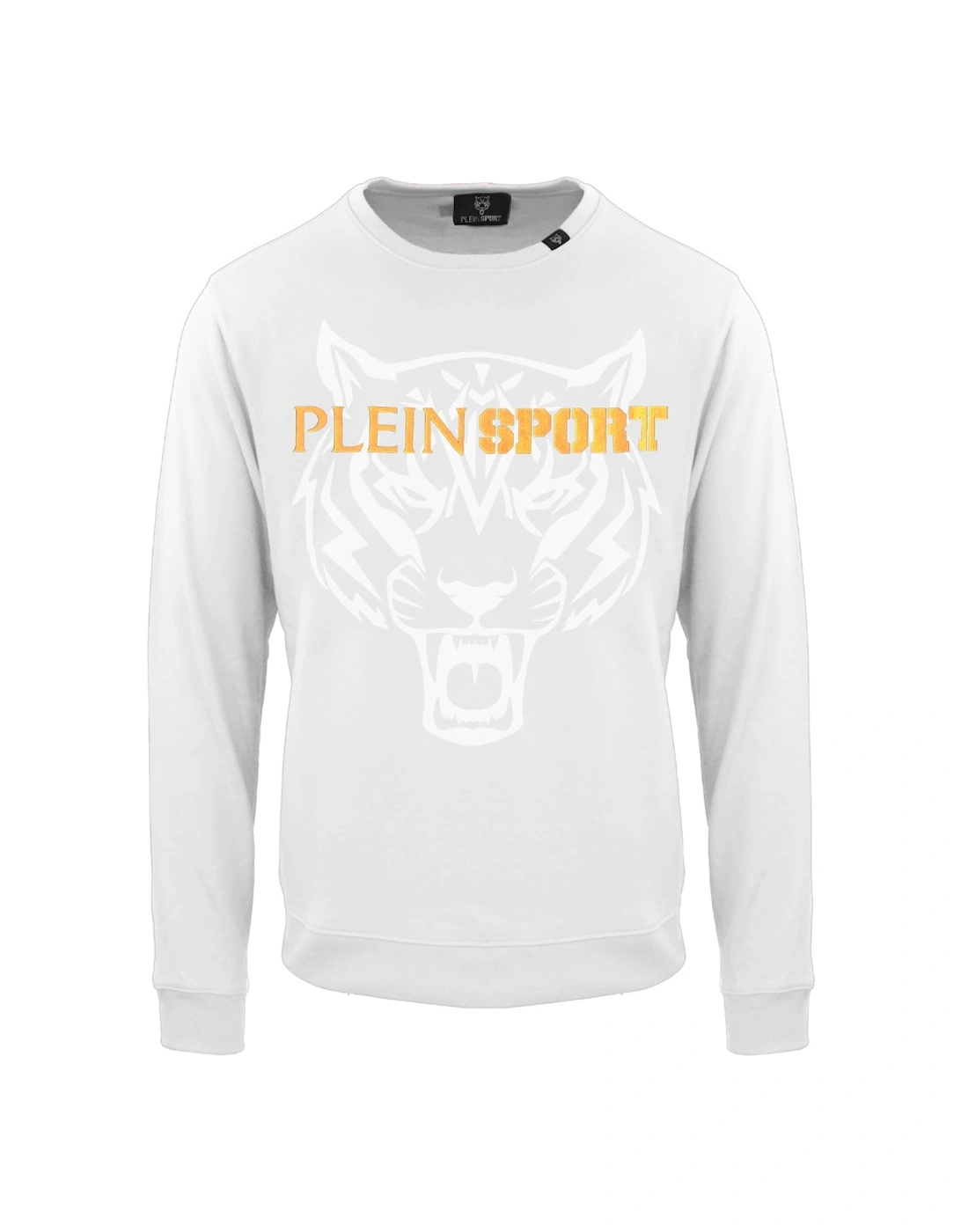 Men's Plein Sport Large Branded Logo Tiger White Jumper - Size: Regular/36