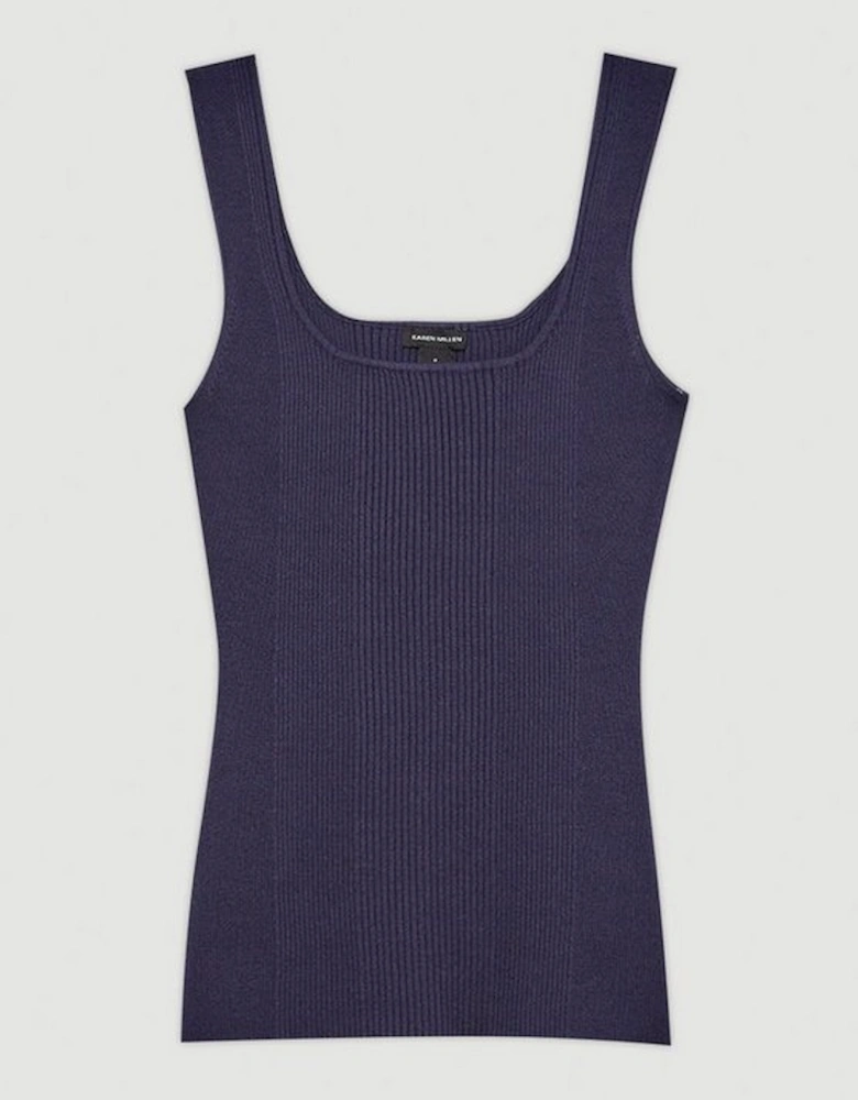 Viscose Blend Rib Knit Square Neck Vest