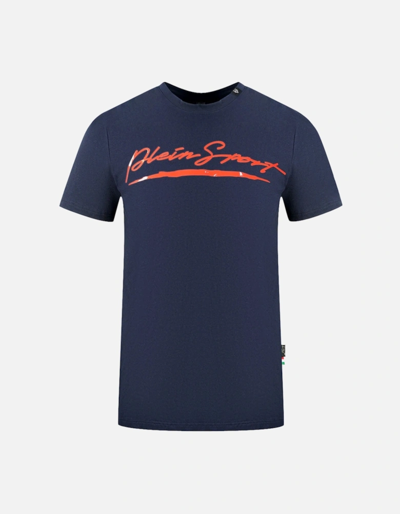 Plein Sport Brand Signature Logo Navy Blue T Shirt