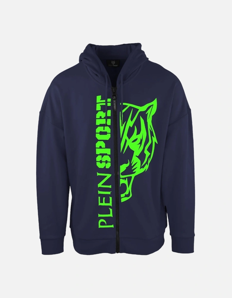 Plein Sport Large Green Logo Navy Blue Zip Up Hoodie