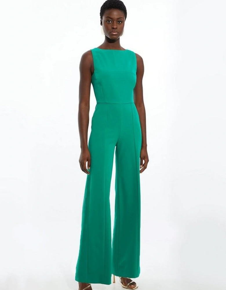 Stretch Crepe Panelled Tailored Wide Leg Jumpsuit