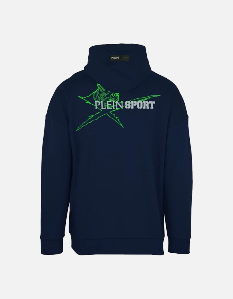 Plein Sport Logo On Back Zip Up Navy Blue Hoodie