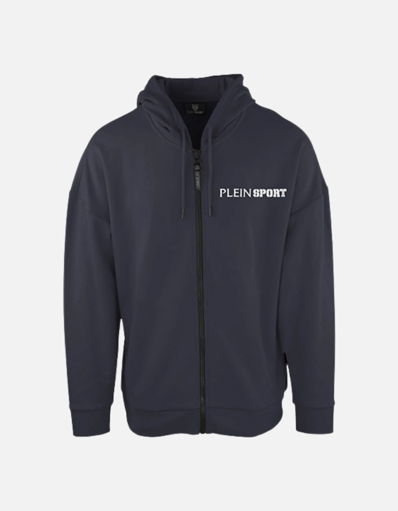 Plein Sport Logo On Back Zip Up Navy Blue Hoodie