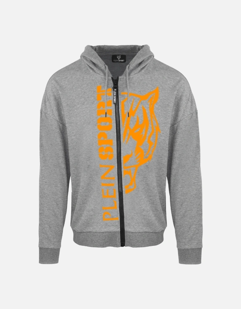 Plein Sport Large Orange Logo Grey Zip Up Hoodie