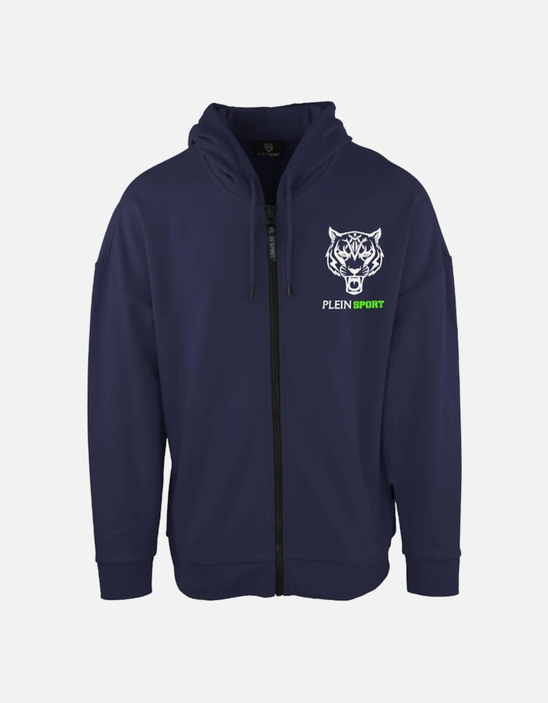 Plein Sport Green Logo Navy Blue Zip Up Hoodie