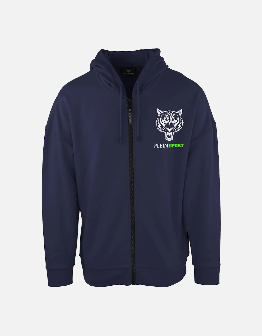 Plein Sport Green Logo Navy Blue Zip Up Hoodie, 3 of 2