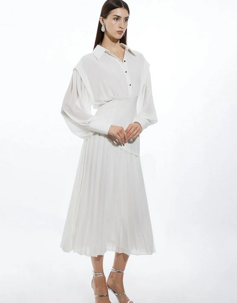 Petite Jersey And Georgette Mix Pleated Midi Shirt Dress