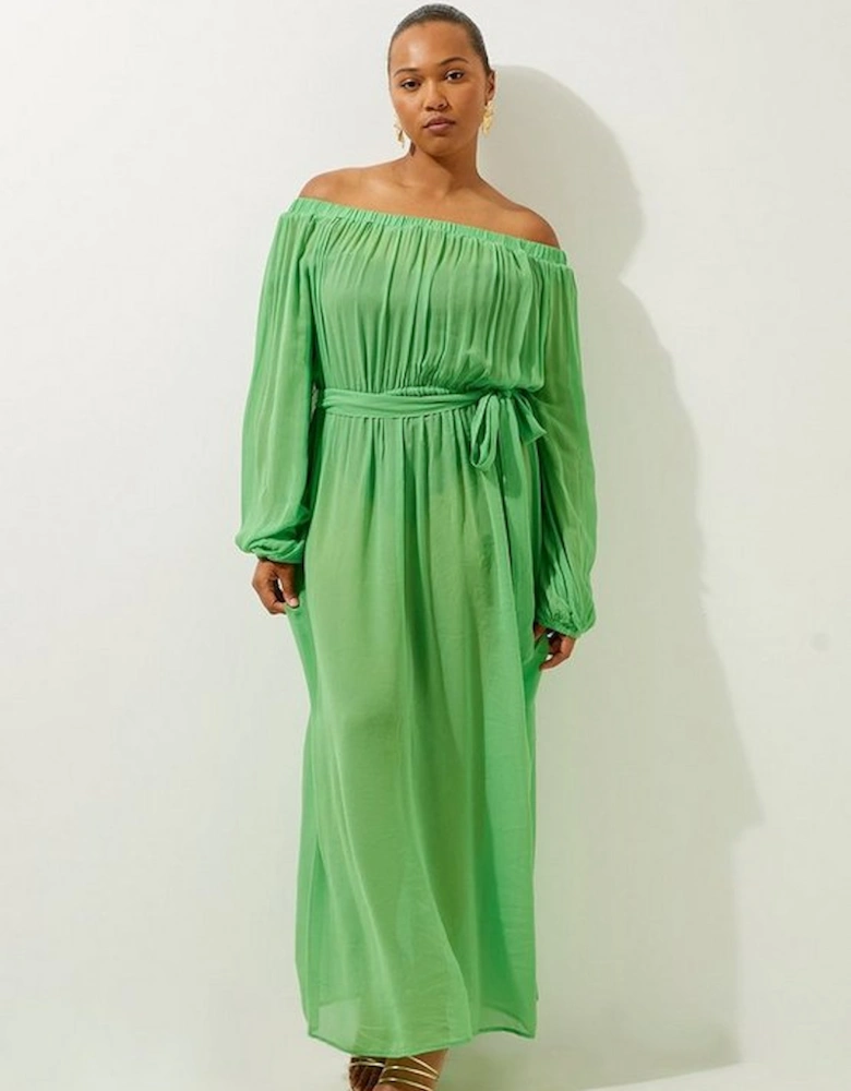 Plus Size Beach Off The Shoulder Woven Maxi Dress