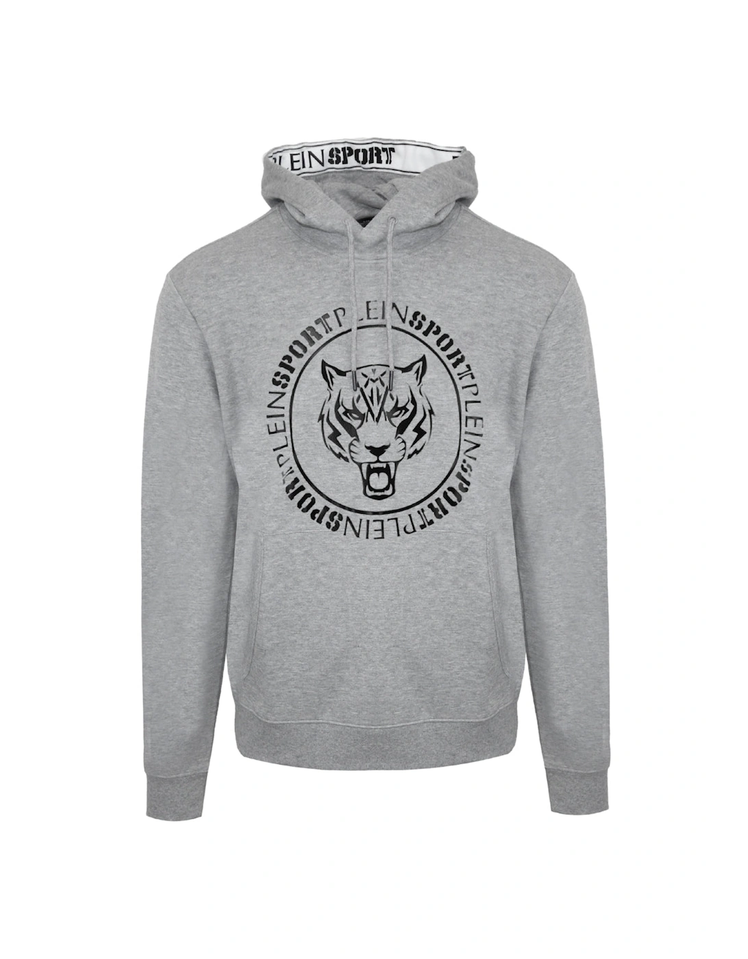 Men's Plein Sport Circle Logo Taped Hood Grey Hoodie - Size: Regular/36