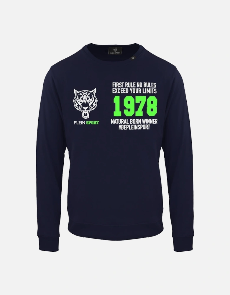 Plein Sport Green Natural Born Winner Logo Navy Blue Jumper