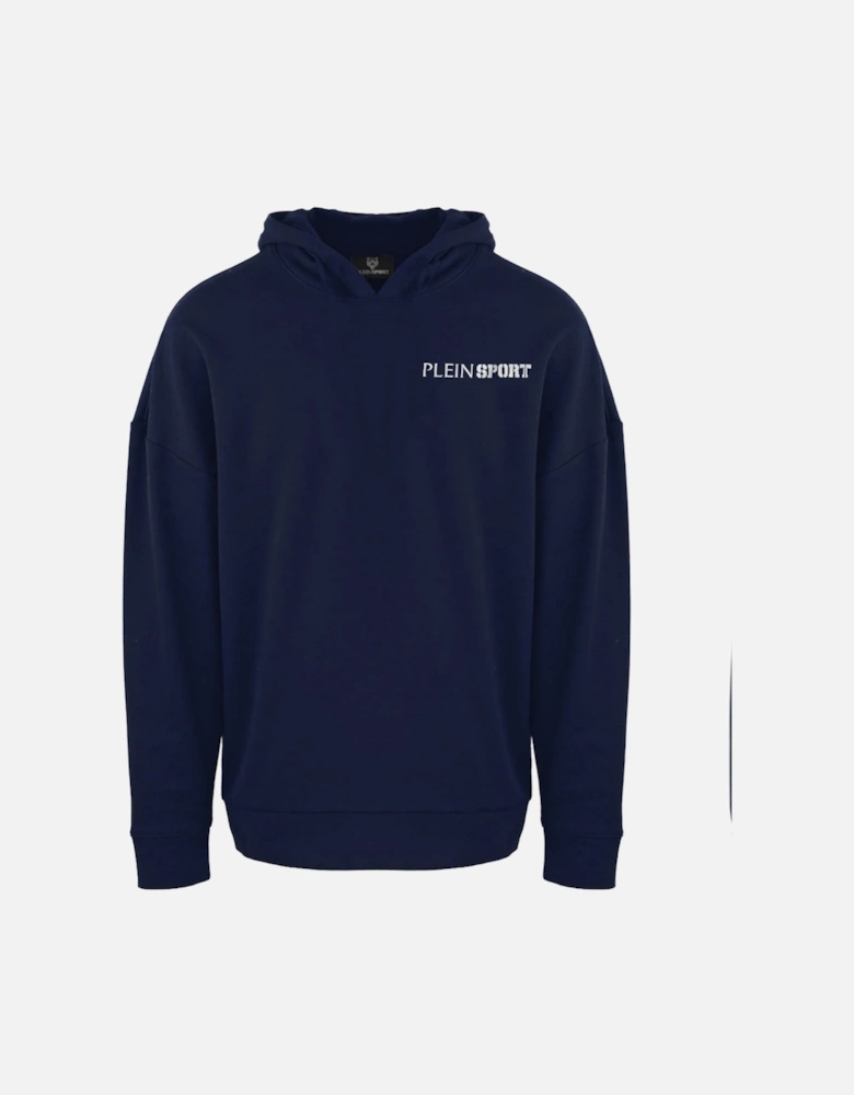 Plein Sport Block Logo On Chest Navy Blue Hoodie