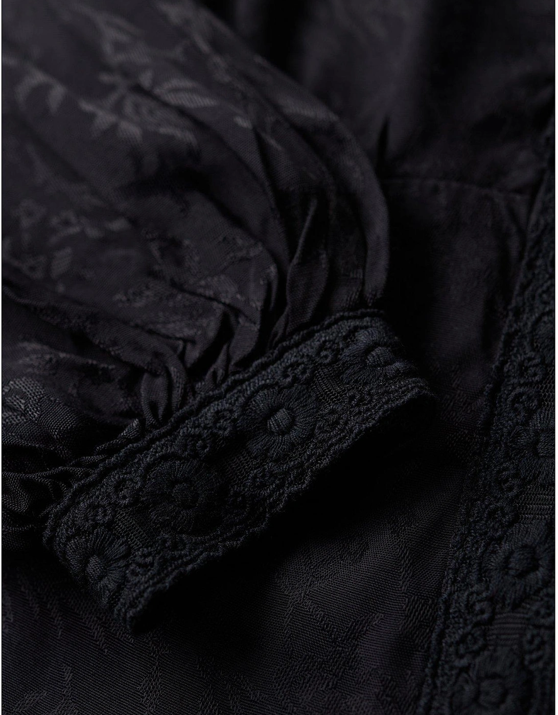 Lace Trim Midi Dress - Black