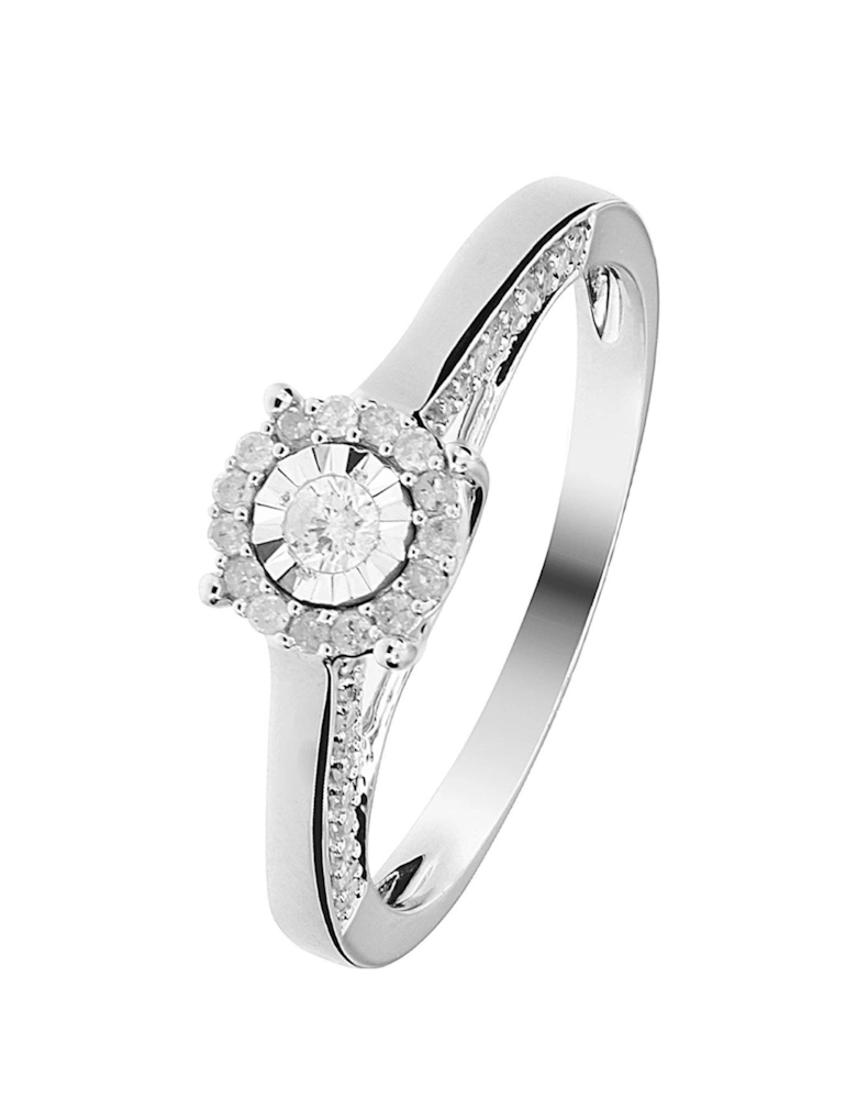 9ct White Gold 25 Points Diamond Ring with Shoulder Detail