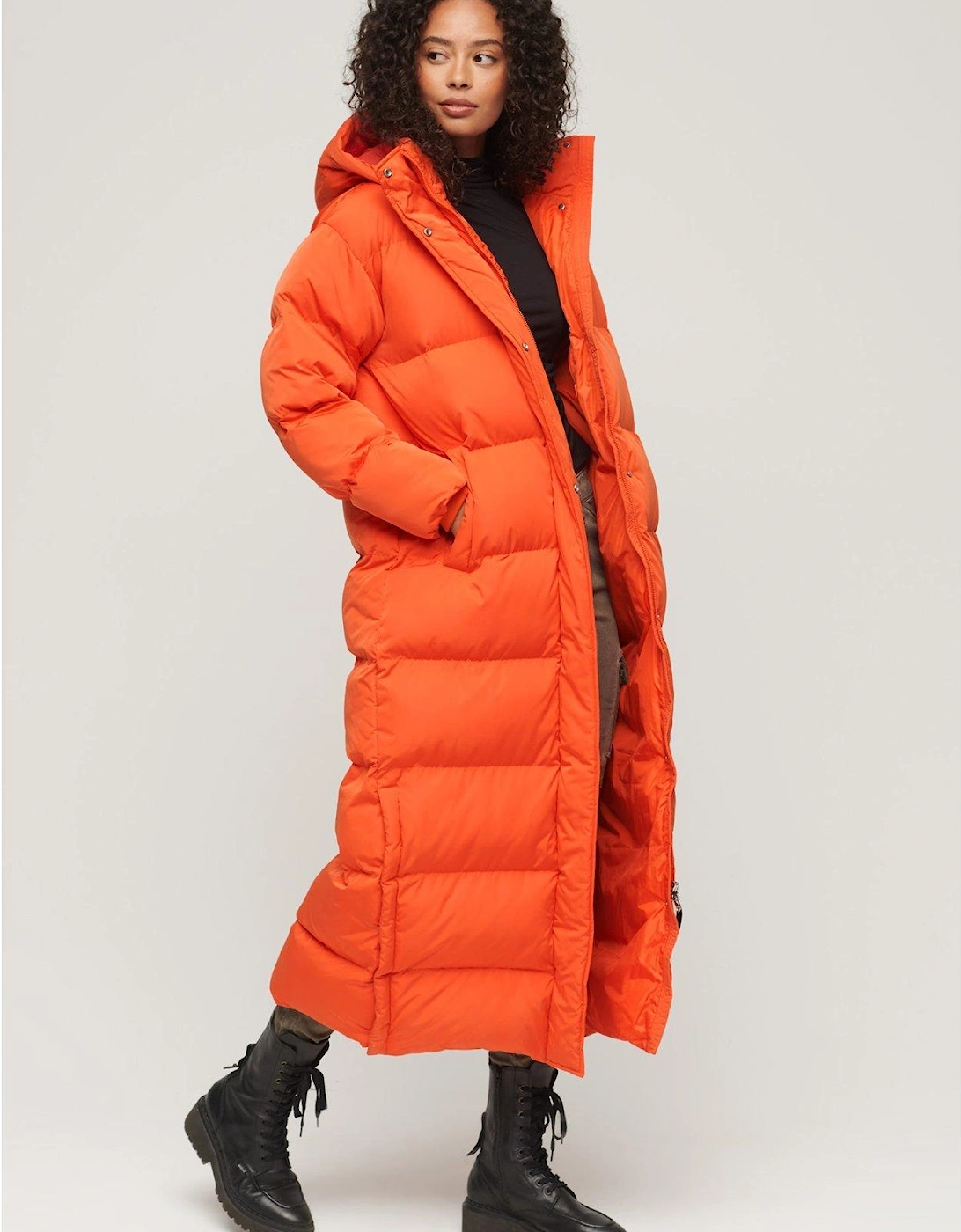 Maxi Hooded Puffer Coat - Orange