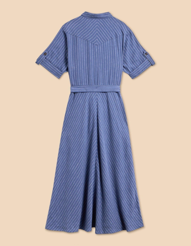 Beth Linen Blend Shirt Dress - Blue