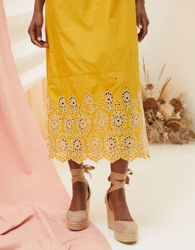 Daisy Broderie Midi Dress - Yellow