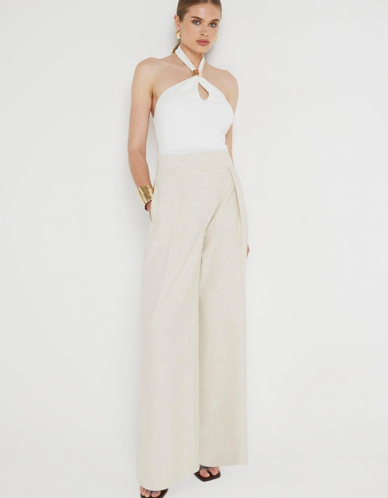 Pleated Wide Leg Trouser - Light Beige