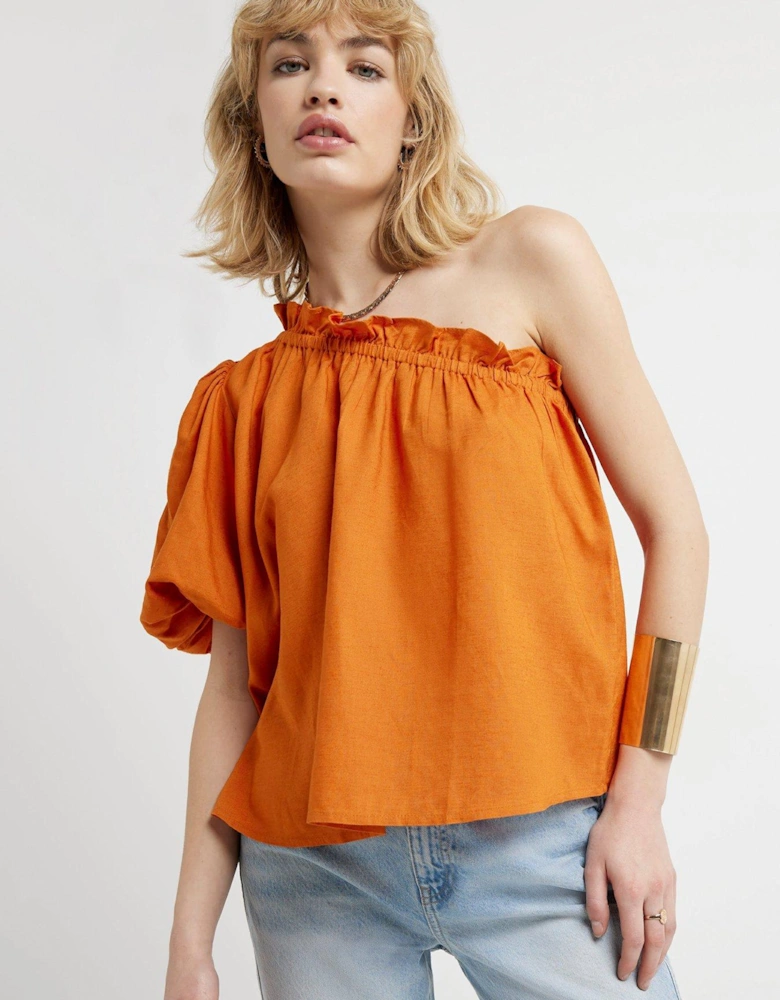 Linen One Shoulder Top - Rust