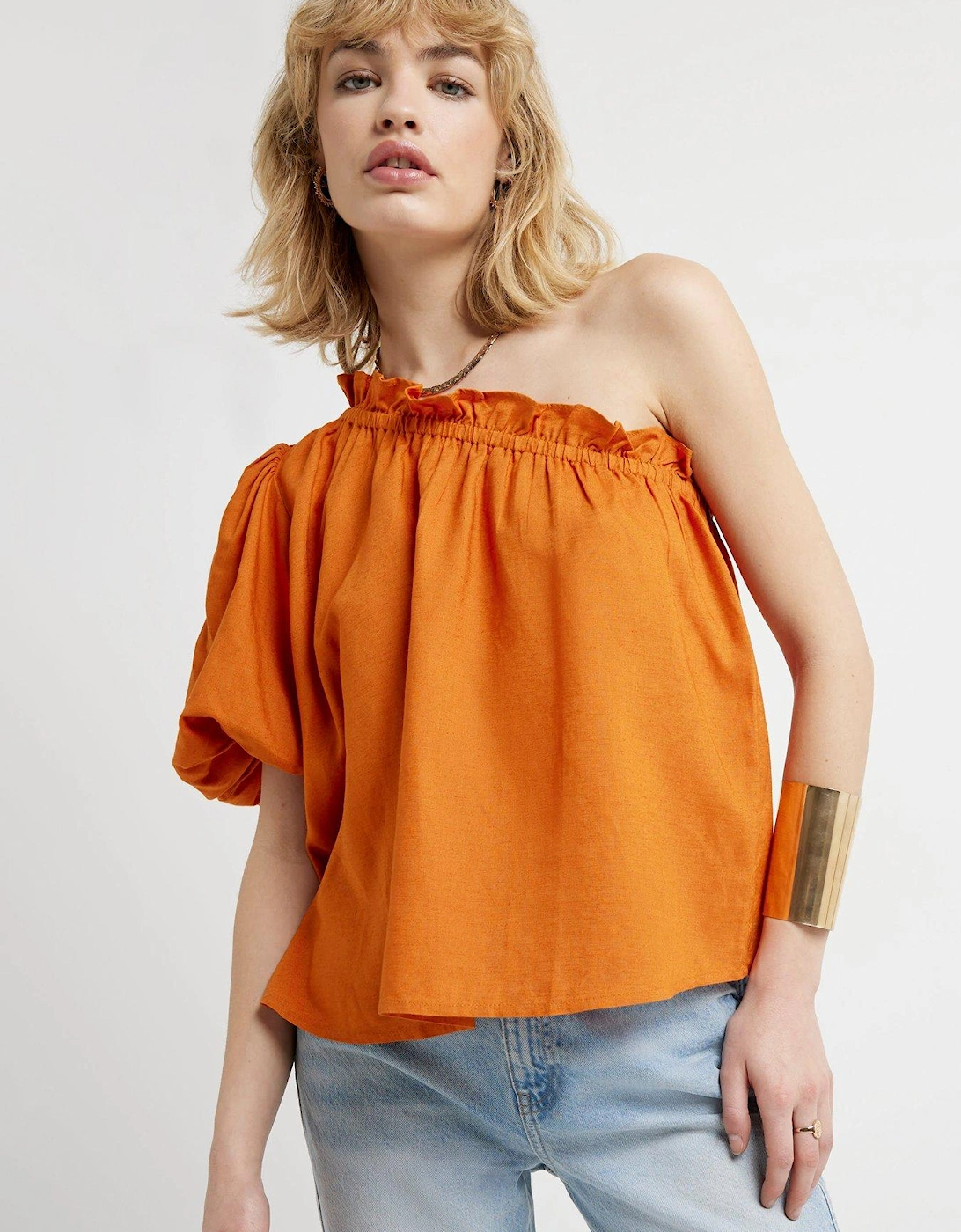 Linen One Shoulder Top - Rust, 6 of 5