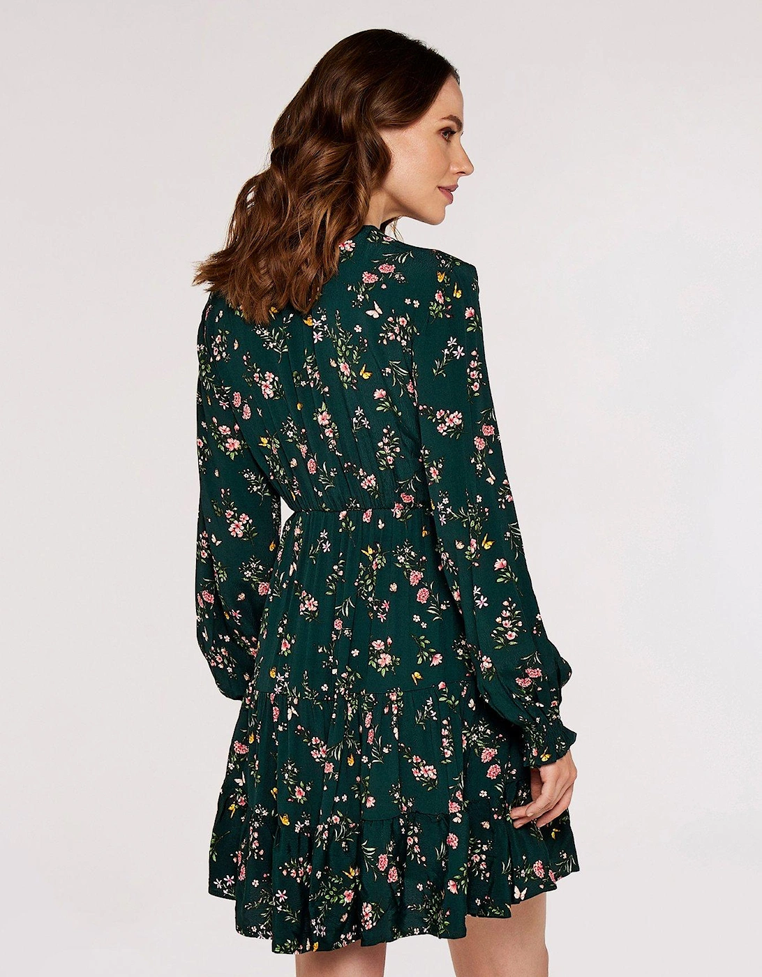 Soft Floral Tiered Dress - Green 