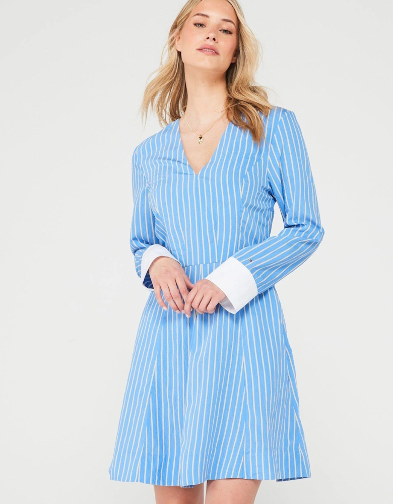 Striped Fit And Flare Mini Dress - Blue