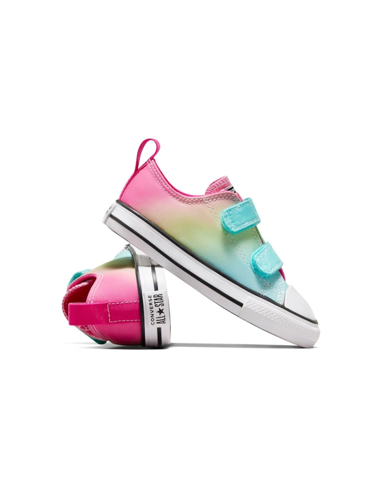 Infant Girls Easy-On Velcro Hyper Brights Ox Trainers - Turquoise/Pink